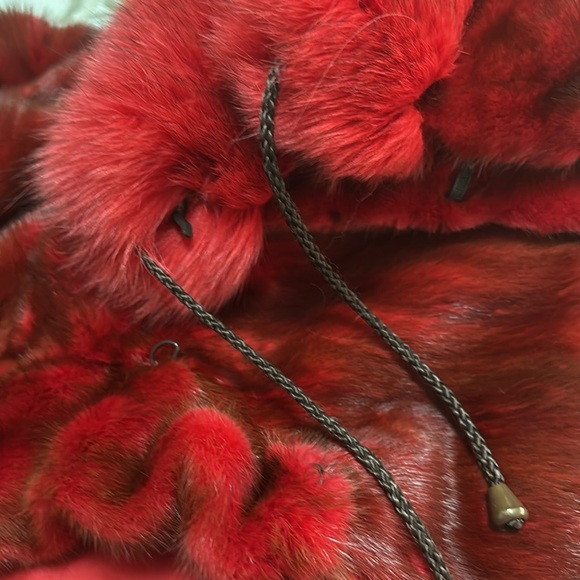 Custom made red mink with fox trimmed hood. - Picture 11 of 15